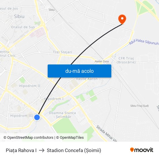 Harta de Piața Rahova I către Stadion Concefa (Șoimii)