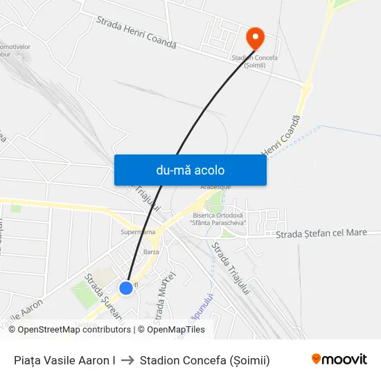 Harta de Piața Vasile Aaron I către Stadion Concefa (Șoimii)