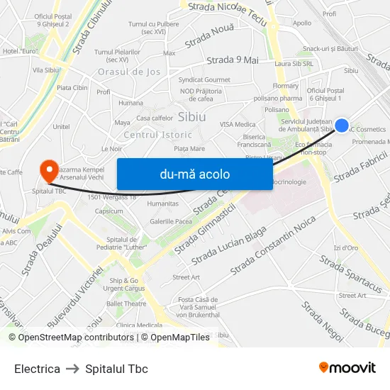 Harta de Electrica către Spitalul Tbc