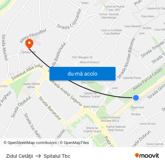 Harta de Zidul Cetăţii către Spitalul Tbc
