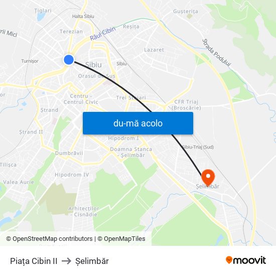 Harta de Piața Cibin II către Șelimbăr