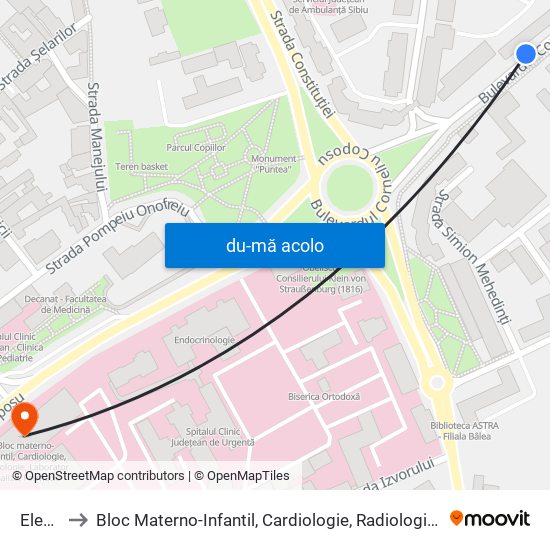 Harta de Electrica către Bloc Materno-Infantil, Cardiologie, Radiologie, Laborator Analize, Farmacie