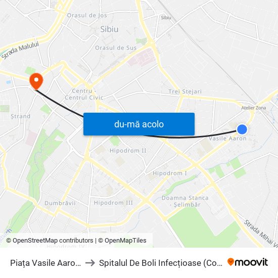 Harta de Piața Vasile Aaron I către Spitalul De Boli Infecțioase (Copii)
