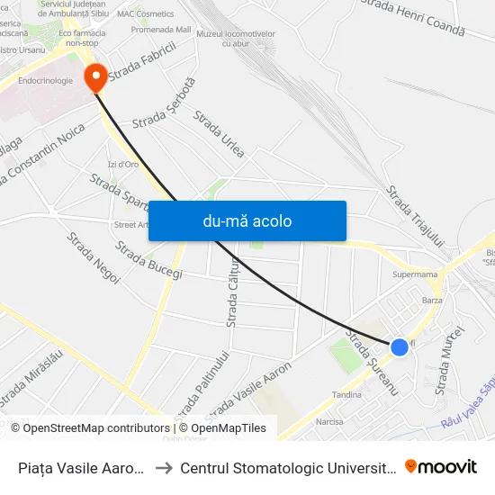 Harta de Piața Vasile Aaron I către Centrul Stomatologic Universitar