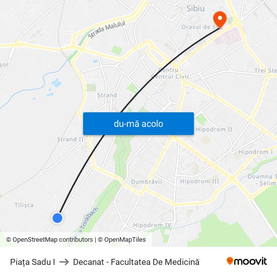 Harta de Piața Sadu I către Decanat - Facultatea De Medicină