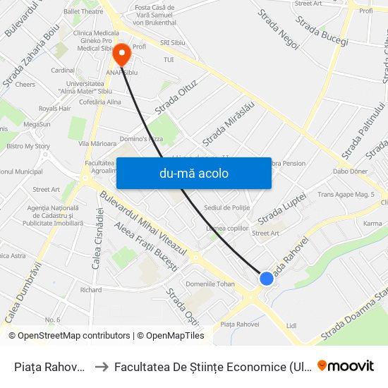 Harta de Piața Rahova II către Facultatea De Științe Economice (Ulbs)