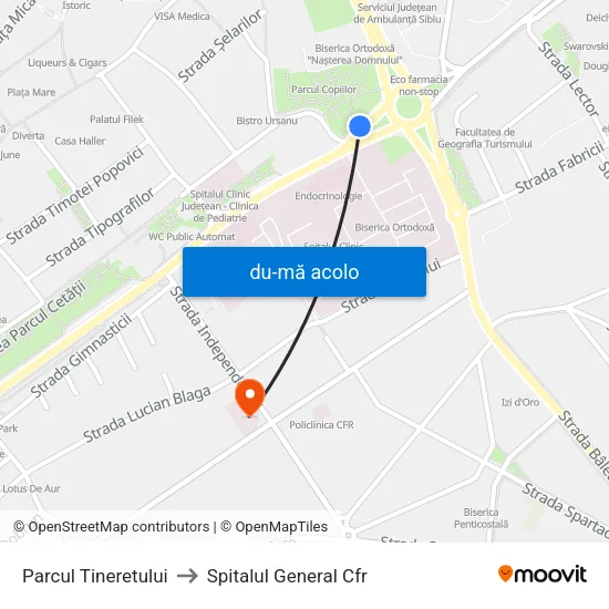 Harta de Parcul Tineretului către Spitalul General Cfr