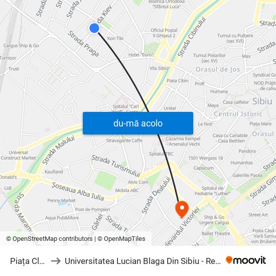 Harta de Piața Cluj II către Universitatea Lucian Blaga Din Sibiu - Rectoratul