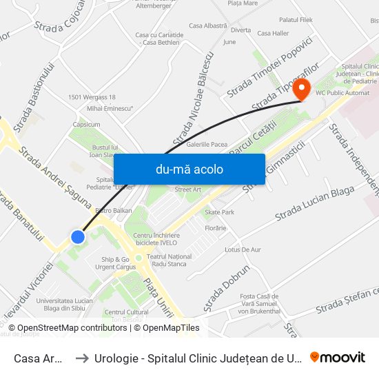 Harta de Casa Armatei către Urologie - Spitalul Clinic Județean de Urgență Sibiu