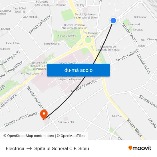 Harta de Electrica către Spitalul General C.F. Sibiu