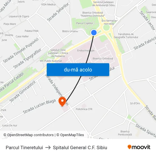Harta de Parcul Tineretului către Spitalul General C.F. Sibiu