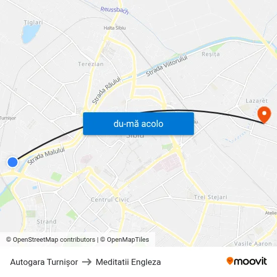 Harta de Autogara Turnișor către Meditatii Engleza