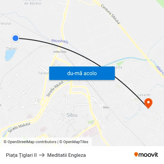 Harta de Piața Țiglari II către Meditatii Engleza