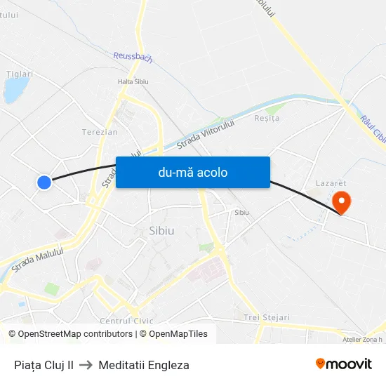 Harta de Piața Cluj II către Meditatii Engleza