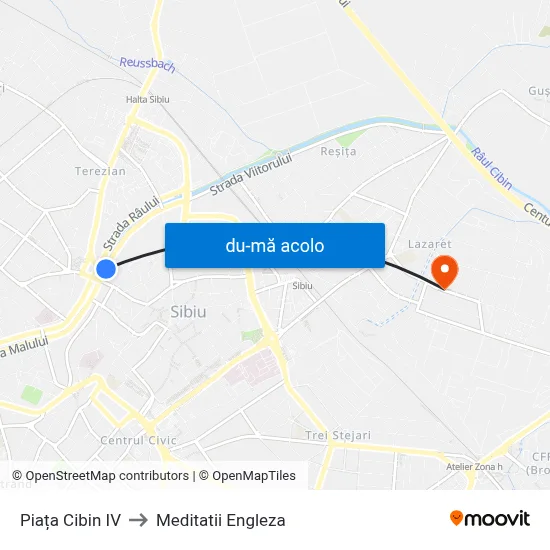 Harta de Piața Cibin IV către Meditatii Engleza