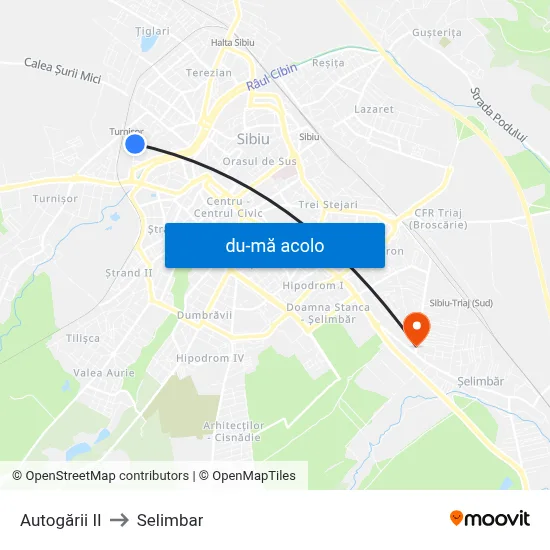 Harta de Autogării II către Selimbar