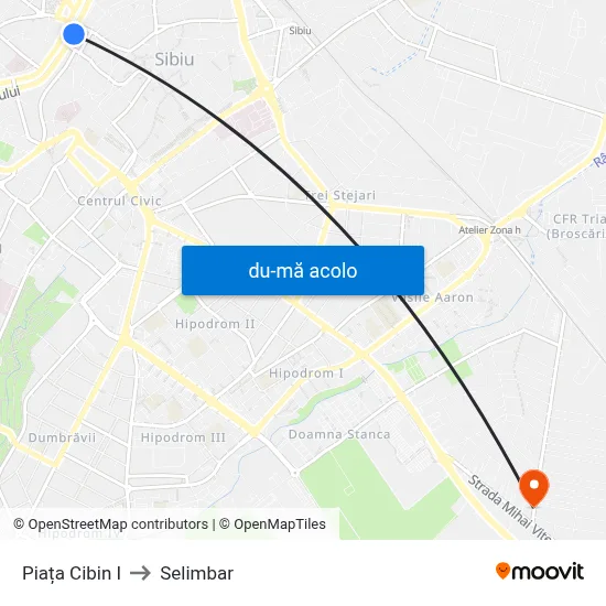 Harta de Piața Cibin I către Selimbar