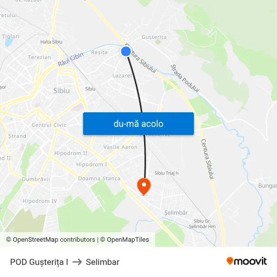 Harta de POD Gușterița I către Selimbar