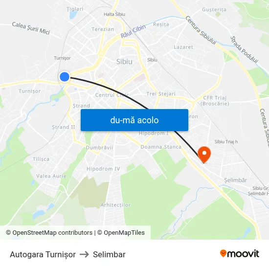 Harta de Autogara Turnișor către Selimbar