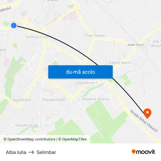 Harta de Alba Iulia către Selimbar