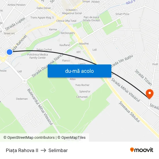 Harta de Piața Rahova II către Selimbar