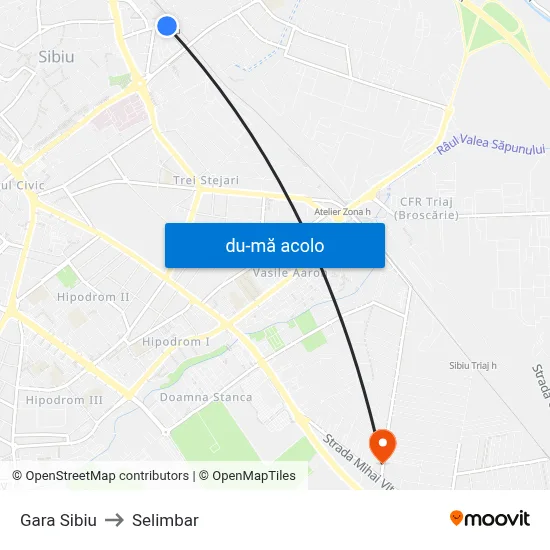 Harta de Gara Sibiu către Selimbar