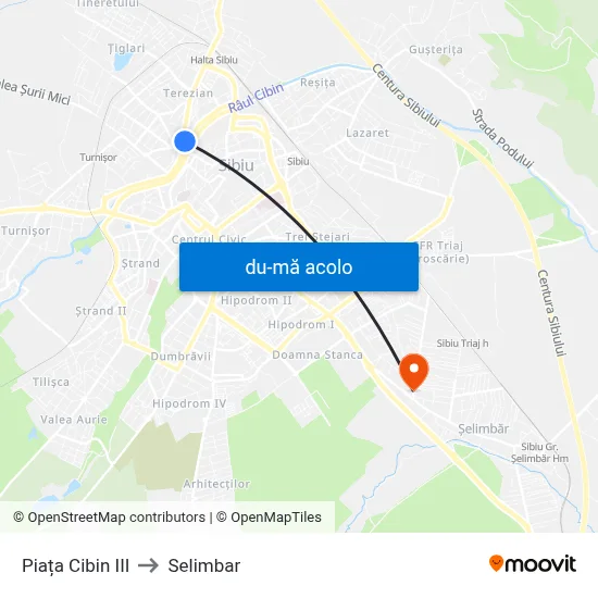 Harta de Piața Cibin III către Selimbar