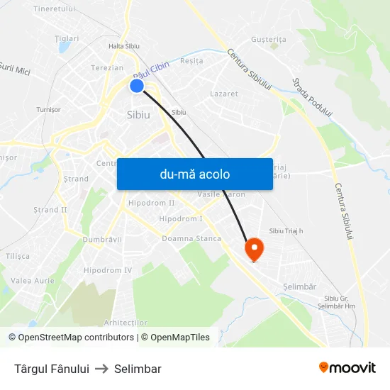 Harta de Târgul Fânului către Selimbar