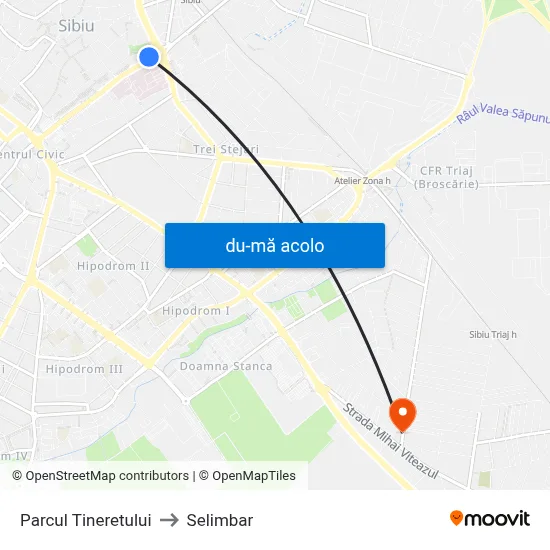 Harta de Parcul Tineretului către Selimbar