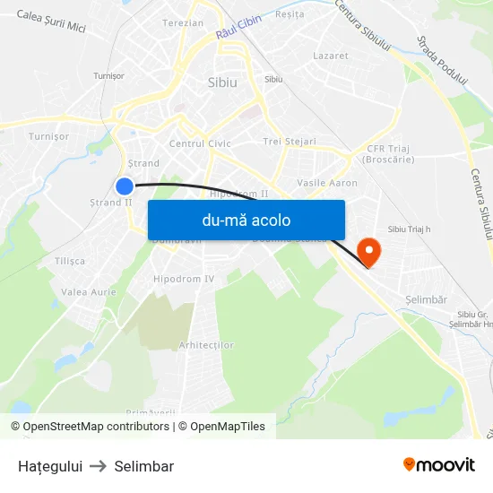 Harta de Hațegului către Selimbar