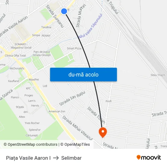 Harta de Piața Vasile Aaron I către Selimbar