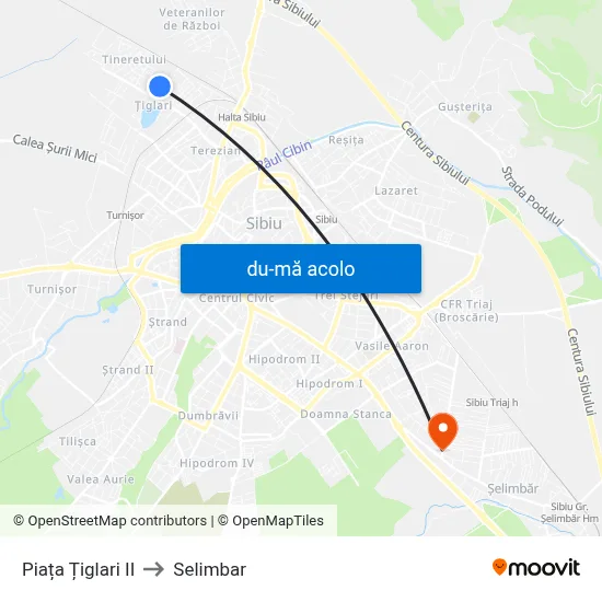 Harta de Piața Țiglari II către Selimbar