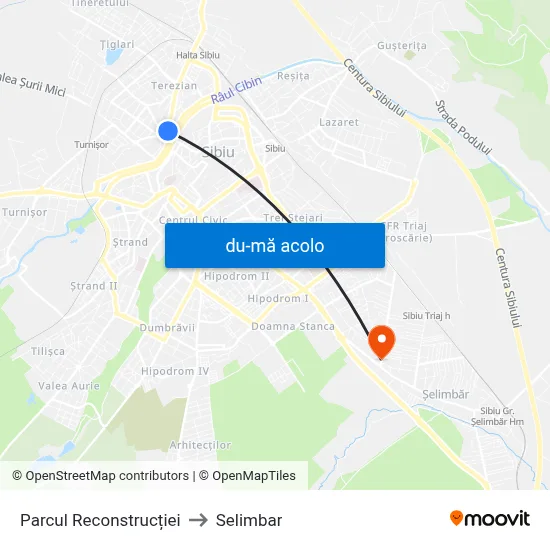 Harta de Parcul Reconstrucției către Selimbar