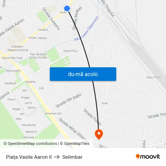 Harta de Piața Vasile Aaron II către Selimbar