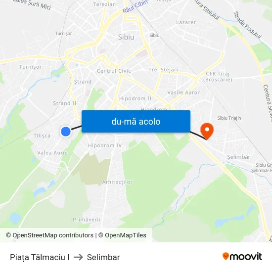 Harta de Piața Tălmaciu I către Selimbar