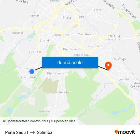 Harta de Piața Sadu I către Selimbar