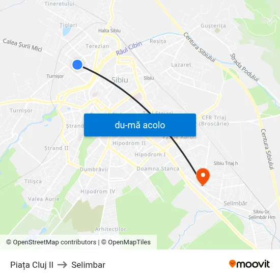 Harta de Piața Cluj II către Selimbar