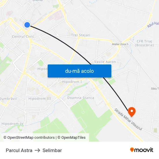 Harta de Parcul Astra către Selimbar
