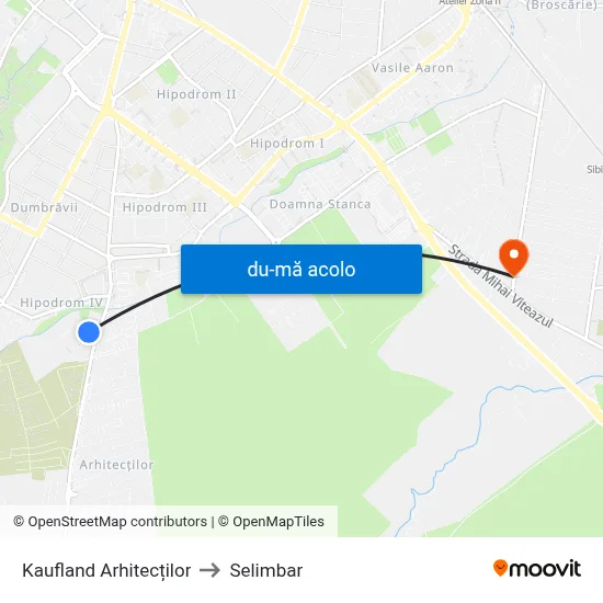Harta de Kaufland Arhitecților către Selimbar
