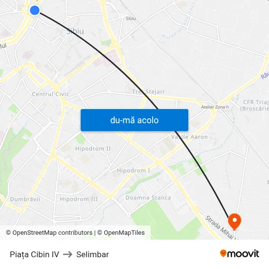 Harta de Piața Cibin IV către Selimbar