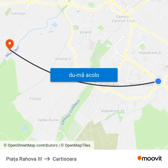 Harta de Piața Rahova III către Cartisoara
