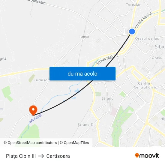 Harta de Piața Cibin III către Cartisoara