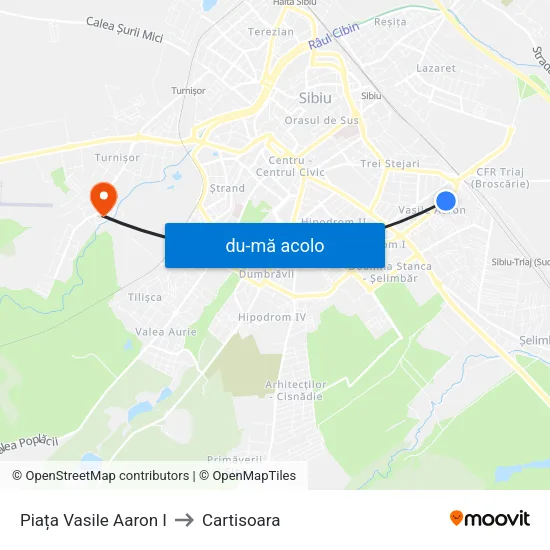 Harta de Piața Vasile Aaron I către Cartisoara