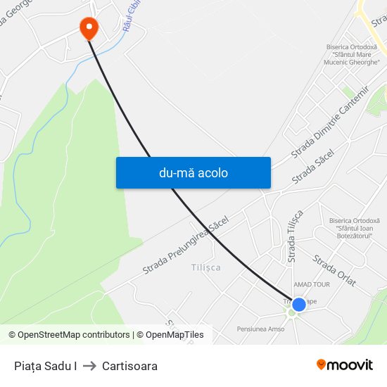 Harta de Piața Sadu I către Cartisoara