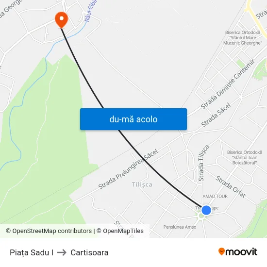 Harta de Piața Sadu I către Cartisoara