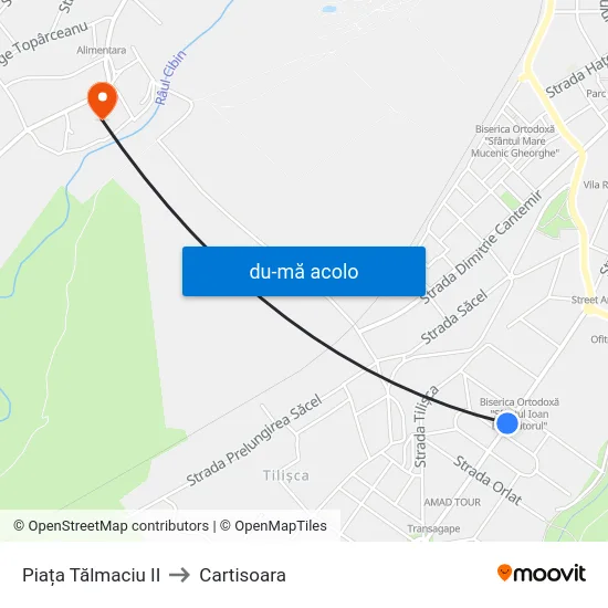 Harta de Piața Tălmaciu II către Cartisoara