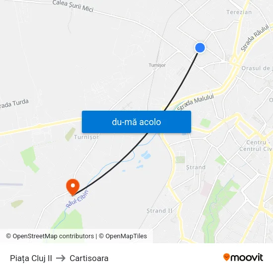 Harta de Piața Cluj II către Cartisoara