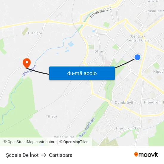 Harta de Școala De Înot către Cartisoara