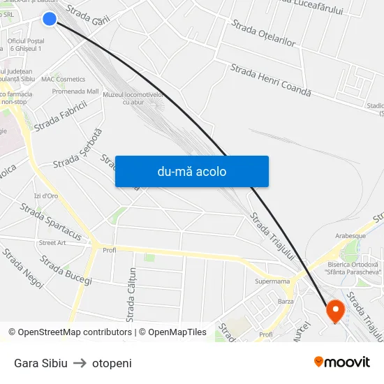 Harta de Gara Sibiu către otopeni