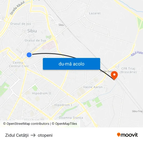 Harta de Zidul Cetăţii către otopeni